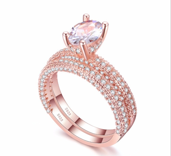 Double Row For Women Fashion Cubic Zirconia Wedding Engagement ring, Ring Size:8(Egg Shape Rose Gold)