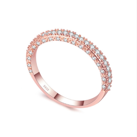 Double Row For Women Fashion Cubic Zirconia Wedding Engagement ring, Ring Size:8(Rose Gold Deputy Ring)
