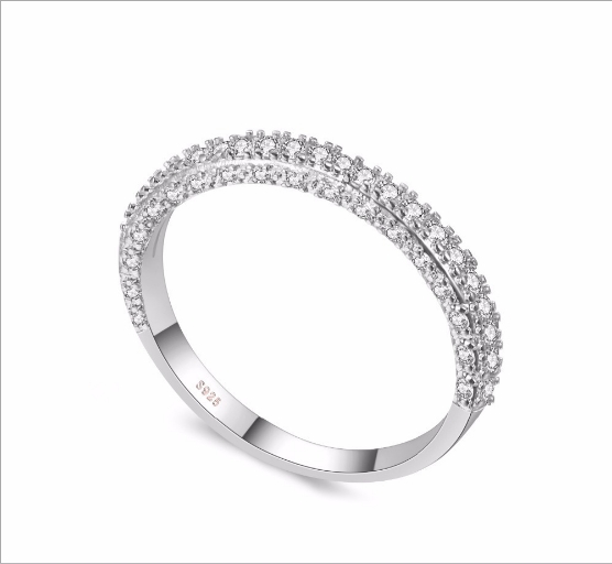 Double Row For Women Fashion Cubic Zirconia Wedding Engagement ring, Ring Size:8(White Gold Deputy Ring)