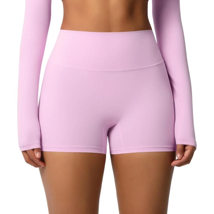 Double-Sided Brushed High-Waisted Tight-Fitting Fitness Yoga Shorts, Size: M(Cherry Blossom Pink)