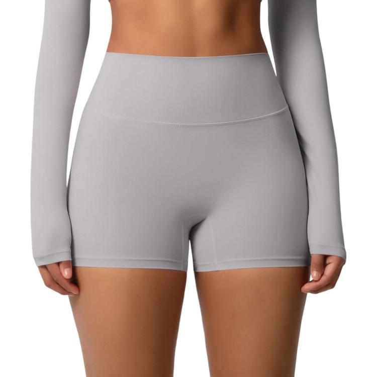 Double-Sided Brushed High-Waisted Tight-Fitting Fitness Yoga Shorts, Size: M(Frost Gray)