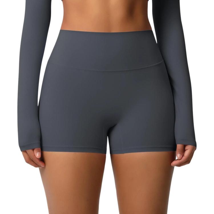 Double-Sided Brushed High-Waisted Tight-Fitting Fitness Yoga Shorts, Size: M(Graphite Gray)