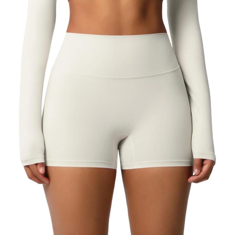Double-Sided Brushed High-Waisted Tight-Fitting Fitness Yoga Shorts, Size: M(Light Ivory)