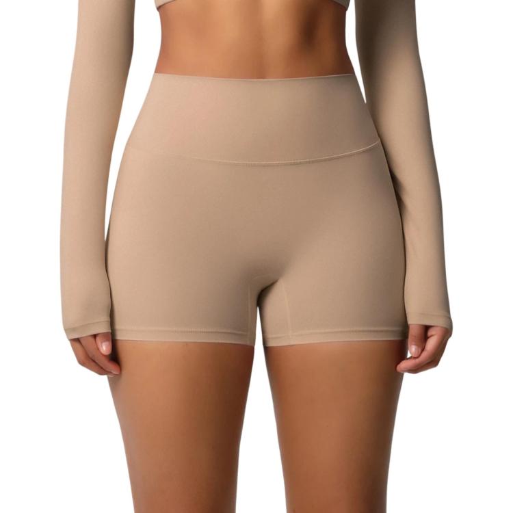 Double-Sided Brushed High-Waisted Tight-Fitting Fitness Yoga Shorts, Size: M(Medium Khaki)