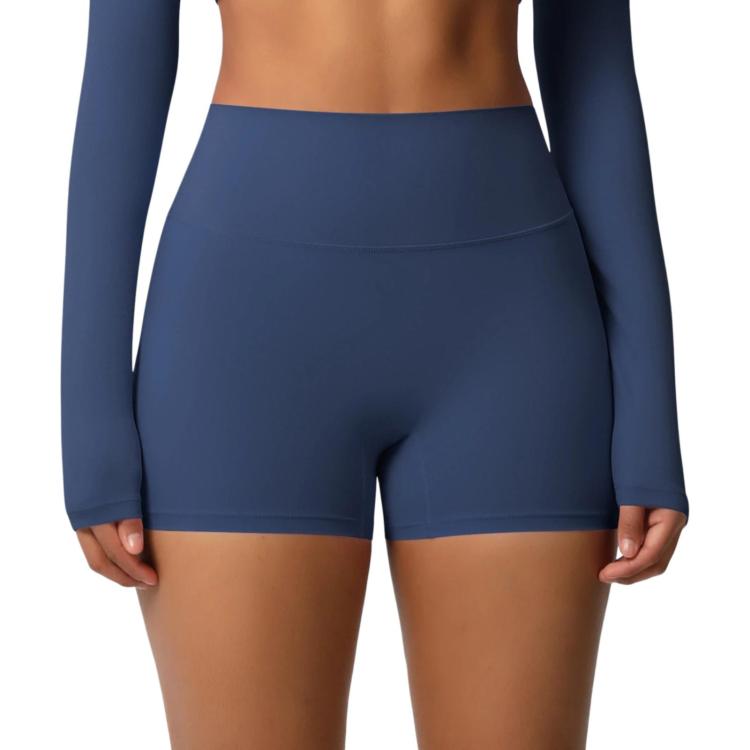 Double-Sided Brushed High-Waisted Tight-Fitting Fitness Yoga Shorts, Size: S(Baguette Blue)