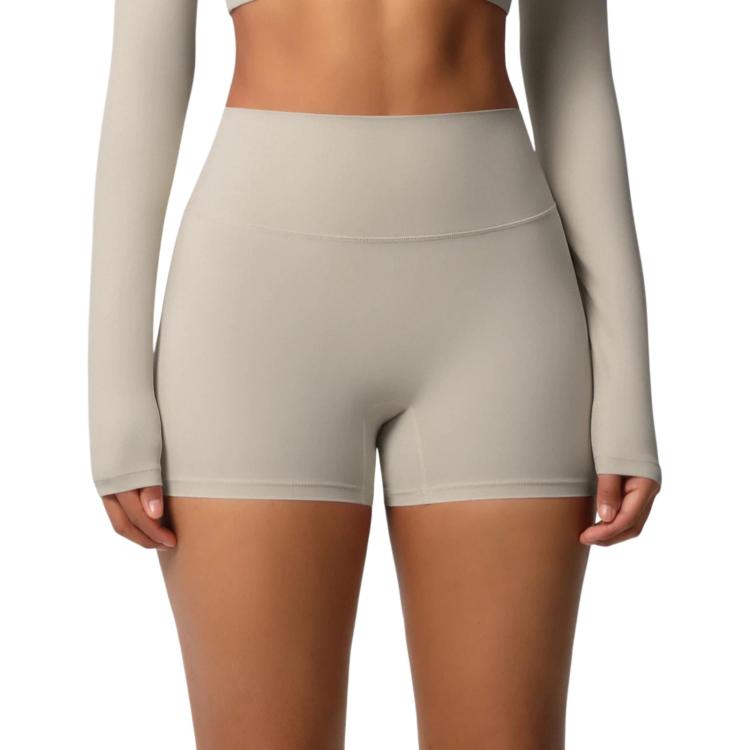 Double-Sided Brushed High-Waisted Tight-Fitting Fitness Yoga Shorts, Size: S(Camel Brown)