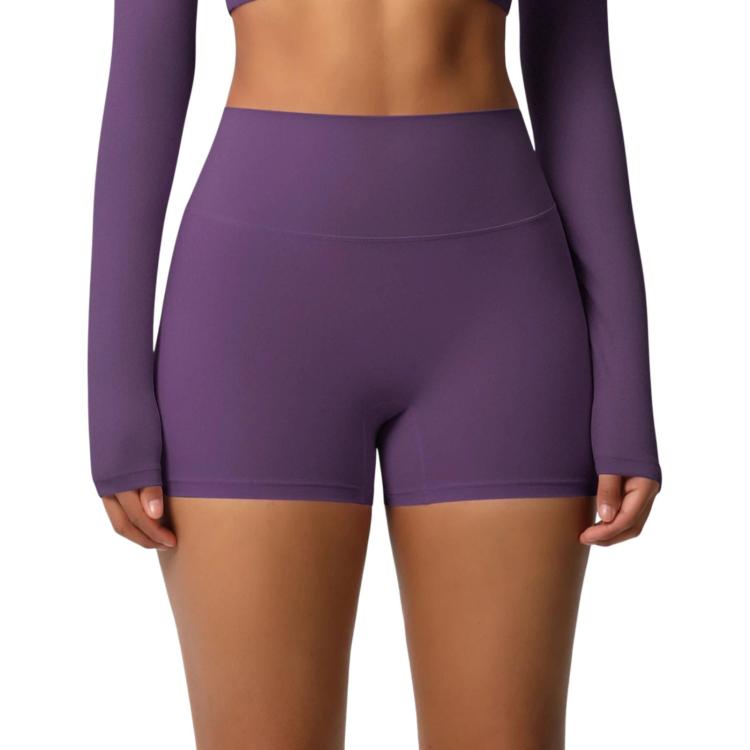 Double-Sided Brushed High-Waisted Tight-Fitting Fitness Yoga Shorts, Size: S(Purpled Brown)