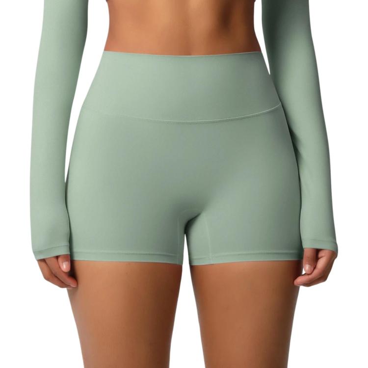 Double-Sided Brushed High-Waisted Tight-Fitting Fitness Yoga Shorts, Size: XL(Basil Green)