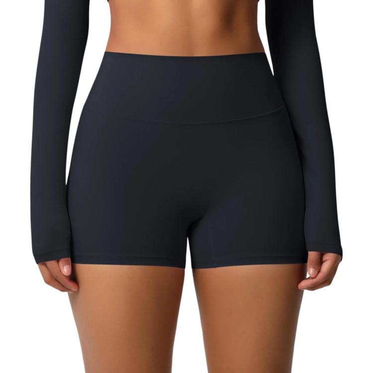 Double-Sided Brushed High-Waisted Tight-Fitting Fitness Yoga Shorts, Size: XL(Black)