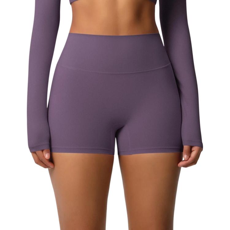 Double-Sided Brushed High-Waisted Tight-Fitting Fitness Yoga Shorts, Size: XL(Eggplant Purple)