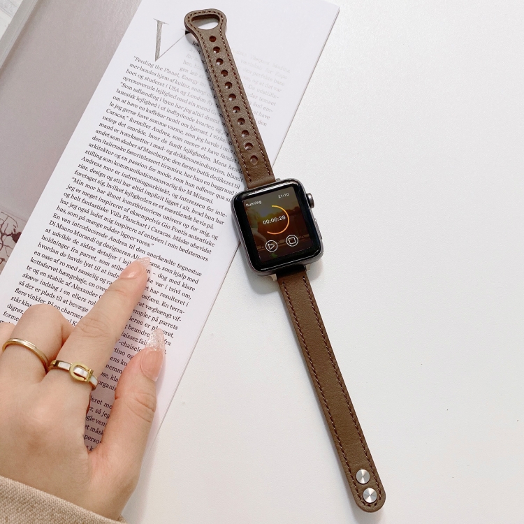 Double Studs Buckle Genuine Leather Watch Band Watch Band For Apple Watch Ultra 49mm&Watch Ultra 2 49mm / Series 9&8&7 45mm / SE 3&SE 2&6&SE&5&4 44mm / 3&2&1 42mm(Coffee)