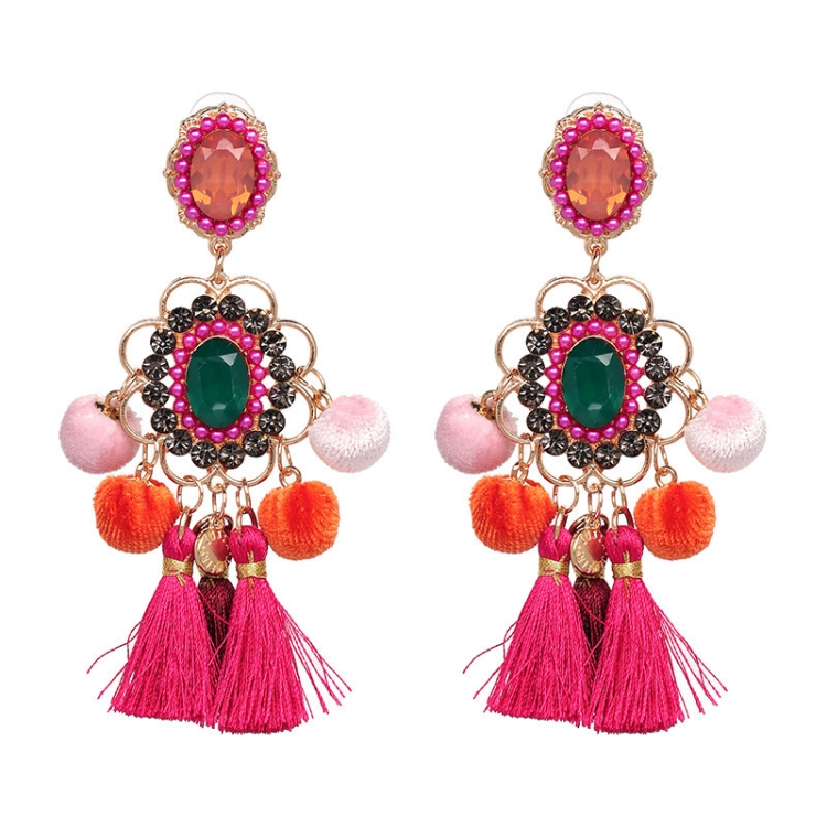 Drop Hairball Earring Handmade Tassel Big Earring Fringed earrings(Pink)
