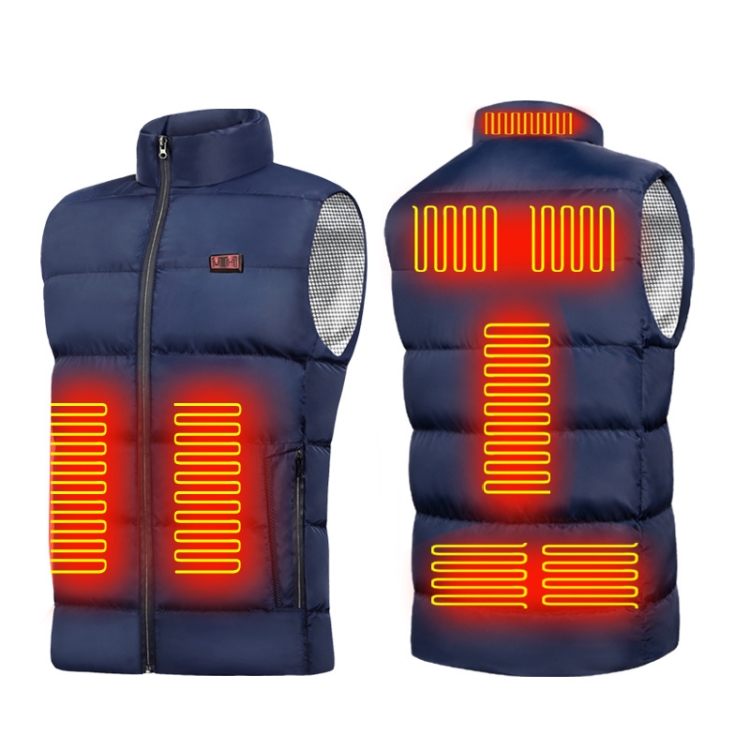 Dual Control Switch Smart USB Heating Down Vest, Size: L(Blue)