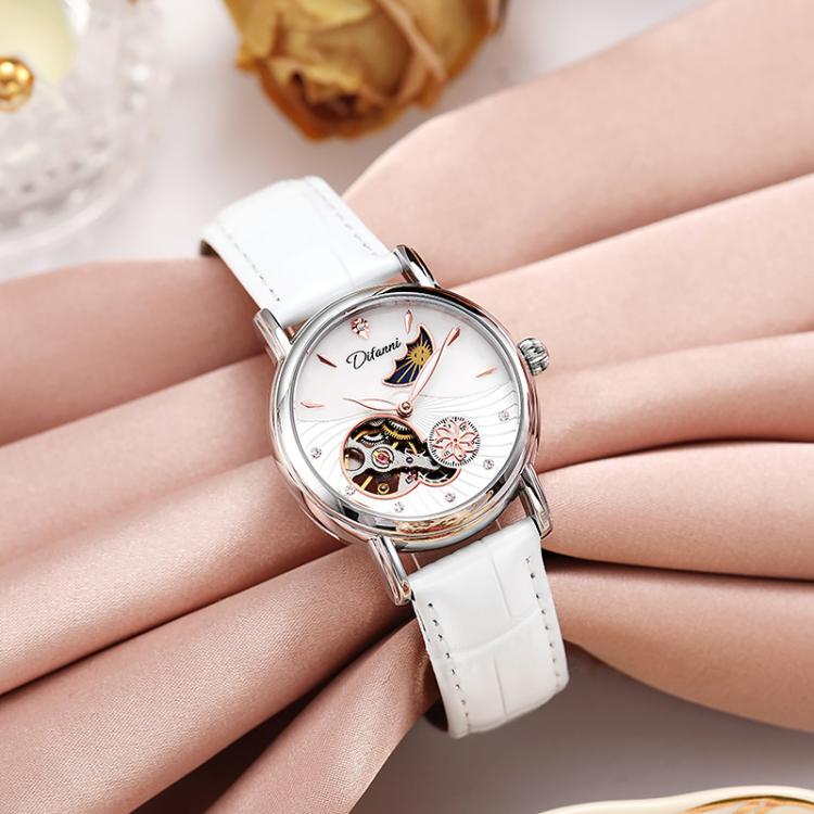 Dulunwe 6023C 30m Waterproof Fully Automatic Mechanical Watch, Color: Natural Leather White
