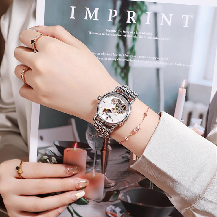 Dulunwe 6023C 30m Waterproof Fully Automatic Mechanical Watch, Color: Natural Steel Strap White
