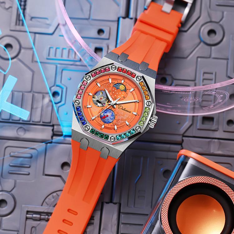 Dulunwe 6030F 30m Waterproof Luminous Mechanical Watch, Color: Silicone Strap Orange