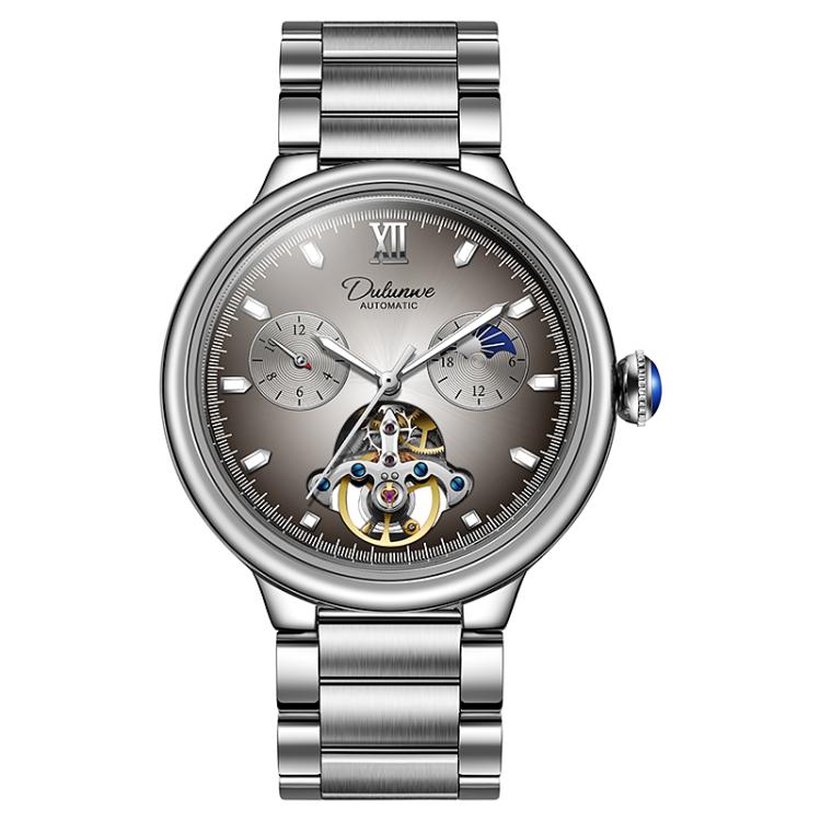 Dulunwe 6049B 30m Waterproof Luminous Flywheel Fully Automatic Mechanical Watch(Brown Steel Strap)