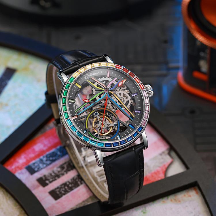 Dulunwe 6057A 30m Waterproof Luminous Fully Automatic Mechanical Watch, Color: Leather Strap Black