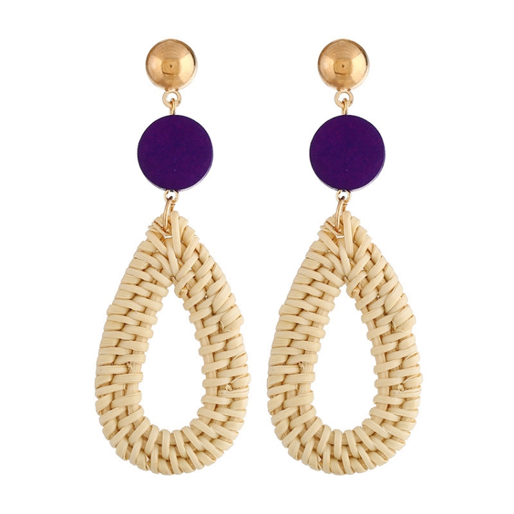 E2002-10 Purple Water Drop Bamboo Vine Handmade Woven Earrings Bosomia Style Earrings