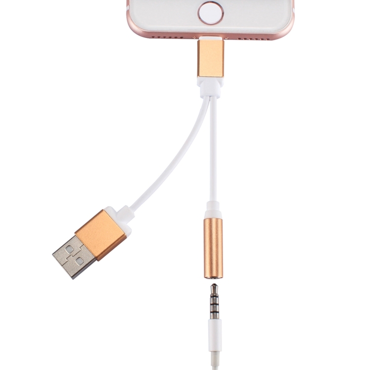ENKAY Hat-Prince 3.5mm & USB to 8 Pin Audio Adapter for iPhone 7 / iPhone 7 Plus / iPhone 6 & 6s / iPhone 6 Plus & 6s Plus, Not Support iOS 10.3.1 or Above Mobile Phones, Length: 13cm(Gold)