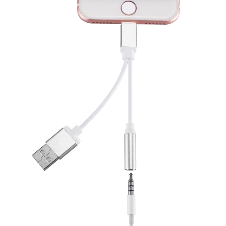 ENKAY Hat-Prince 3.5mm & USB to 8 Pin Audio Adapter for iPhone 7 / iPhone 7 Plus / iPhone 6 & 6s / iPhone 6 Plus & 6s Plus, Not Support iOS 10.3.1 or Above Mobile Phones, Length: 13cm(Silver)