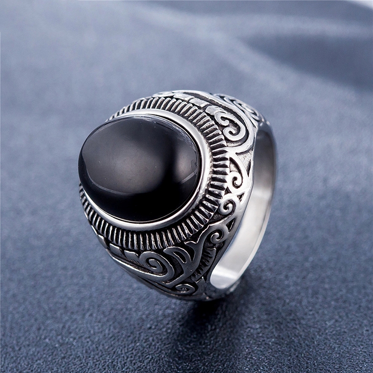 Europe and America Style Retro Gemstone Turquoise Men Titanium Steel Ring, Size: 11, Diameter: 20.7mm, Perimeter: 65mm(Black)