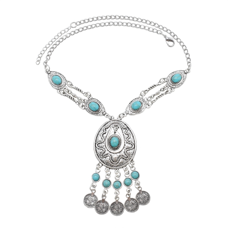 Exaggerated Necklace Tassel Vintage Female Alloy Plated Collarbone Chain, Color: Blue 1