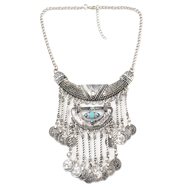 Exaggerated Necklace Tassel Vintage Female Alloy Plated Collarbone Chain, Color: Green