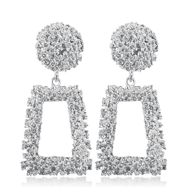 Exaggerated Scrub Geometric Earrings Trapezoidal Long Metal Earrings(Silver)