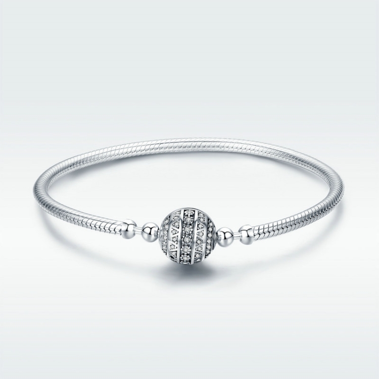 Exquisite Life S925 Sterling Silver Bangle Bracelet Inlaid with Gems, Size:18cm