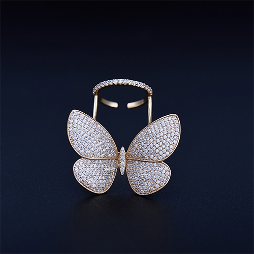 Fashion Adjustable Butterfly Shape Ring with Diamond Women Jewelry, Ring Size:8(Champagne gold)