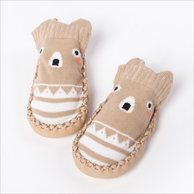 Fashion Baby Socks With Rubber Soles Infant Sock Newborn Autumn Winter Children Floor Socks Shoes Anti Slip Soft Sole Sock(525 khaki)