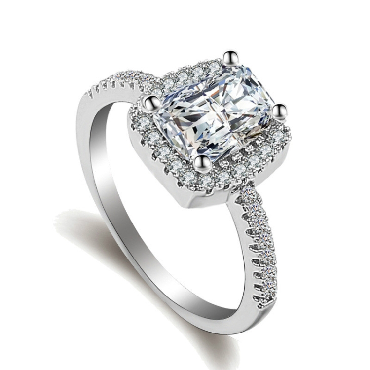 Fashion Big Cubic Crystal Silver Zircon Ring Wedding Jewelry Party Gift, Ring Size:8