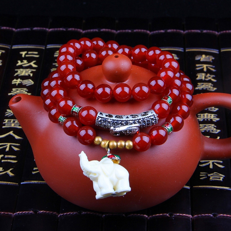Fashion Jewelry Accessory Garnet Beads Bracelet (Red Agate & Elephant)