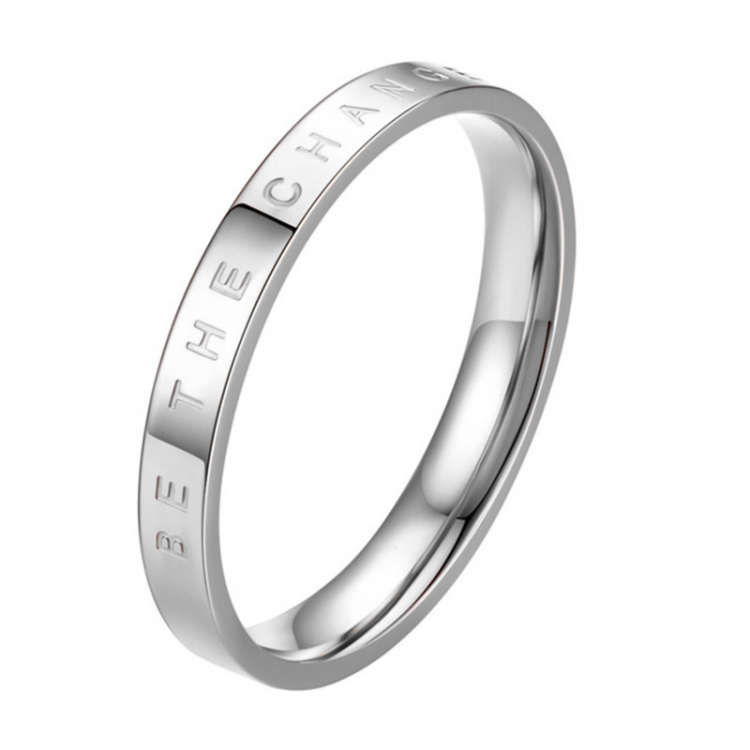 Fashion Simple Narrow BE THECHANGE Ring Electroplated 18k Titanium Steel Couple Ring, Size: 6 US Size(Silver)