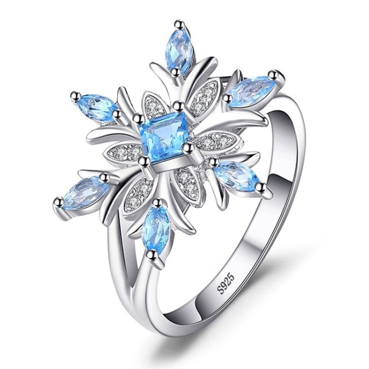 Fashion Snowflake Flower Blue Topaz Ring Jewelry Women, Ring Size:8