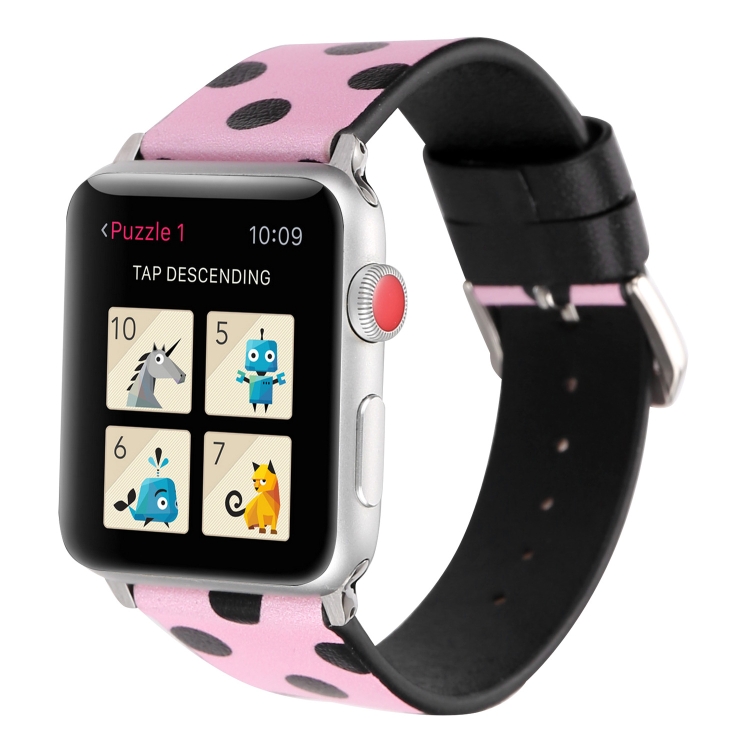 Fashion Wave Dot Series Leather Watch Band For Apple Watch Series 9&8&7 41mm / SE 3&SE 2&6&SE&5&4 40mm / 3&2&1 38mm(Black Wave Dots Pink)