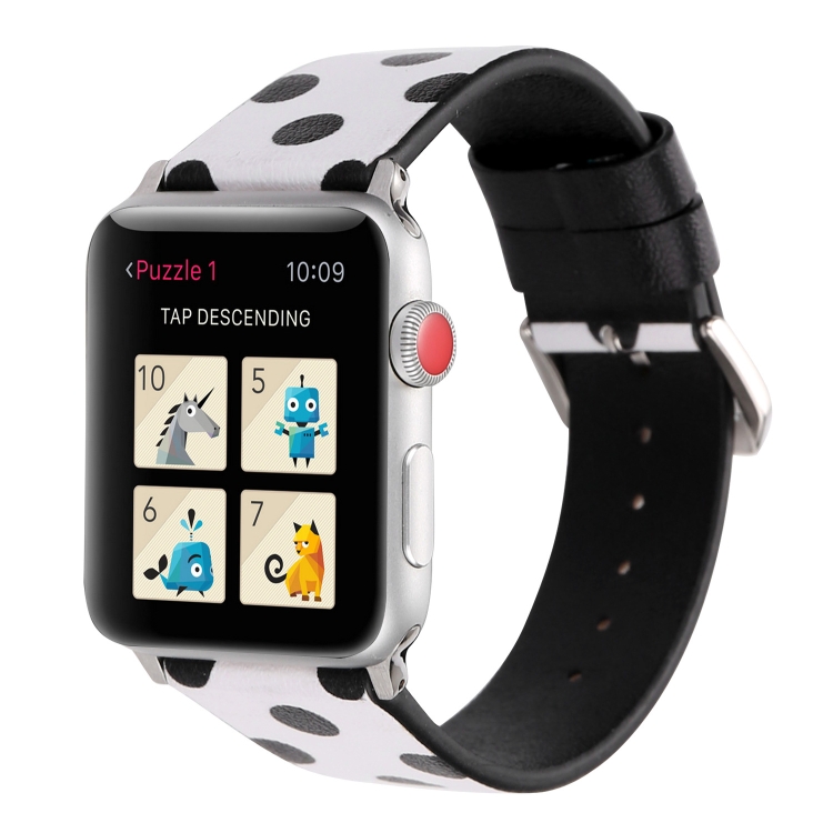 Fashion Wave Dot Series Leather Watch Band For Apple Watch Ultra 49mm&Watch Ultra 2 49mm / Series 9&8&7 45mm / SE 3&SE 2&6&SE&5&4 44mm / 3&2&1 42mm(Black Wave Dots On White)