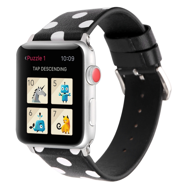 Fashion Wave Dot Series Leather Watch Band For Apple Watch Ultra 49mm&Watch Ultra 2 49mm / Series 9&8&7 45mm / SE 3&SE 2&6&SE&5&4 44mm / 3&2&1 42mm(White Waves On Black)