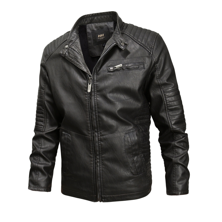Fashionable Men Leather Jacket (Color:Black Size:4XL)