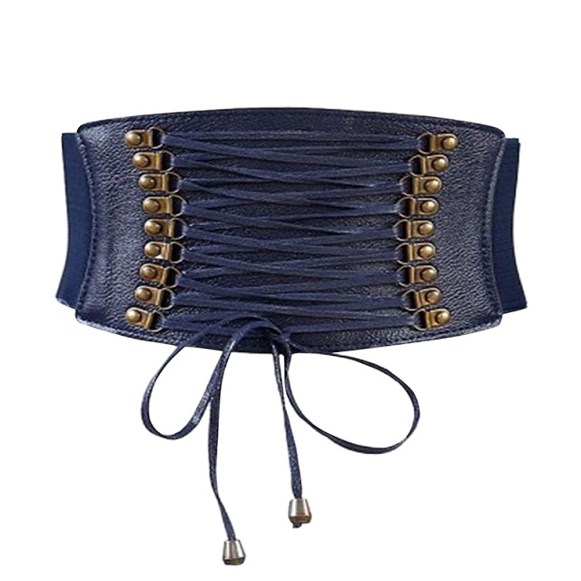 Female Elastic Tassel Wide Belt Decoration Dress Accessories Belt(Blue)