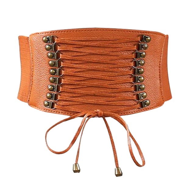 Female Elastic Tassel Wide Belt Decoration Dress Accessories Belt(Brown)