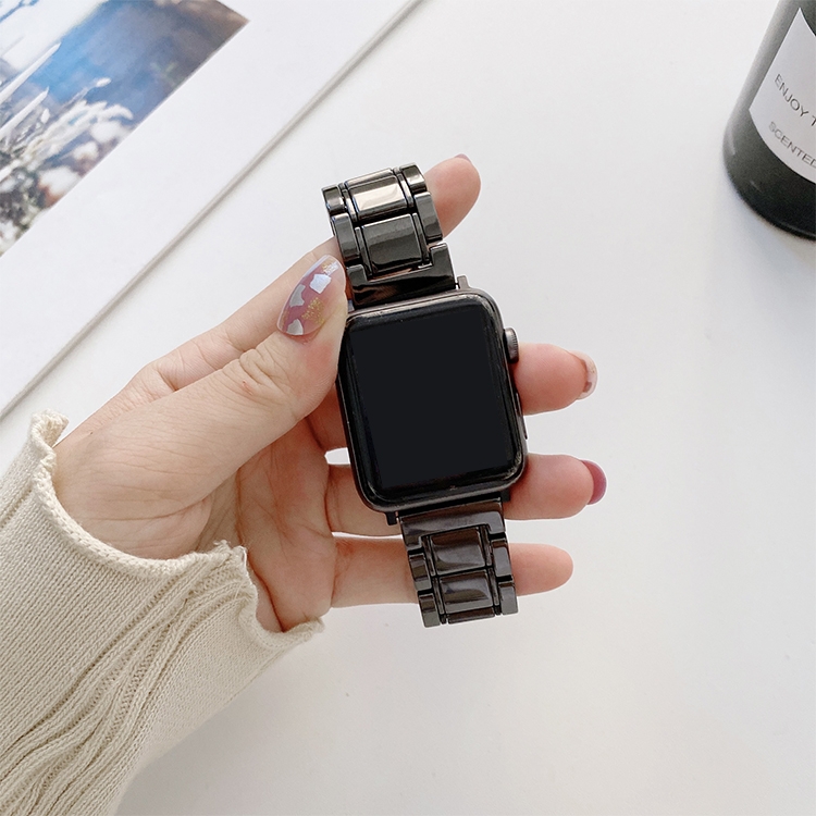 Five Beads Ceramic Steel Watch Band For Apple Watch Series 9&8&7 41mm / SE 3&SE 2&6&SE&5&4 40mm / 3&2&1 38mm(Black)