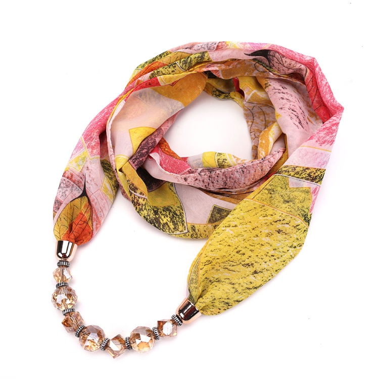 Flower Pattern Chiffon Scarf with Necklace, Size: 180 x 48cm(Pink)
