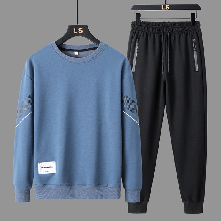 FLQS188 Spring and Autumn Round Collar Pullover Sweatshirt Set Men Casual Sports Clothes, Size: 5XL(Blue)