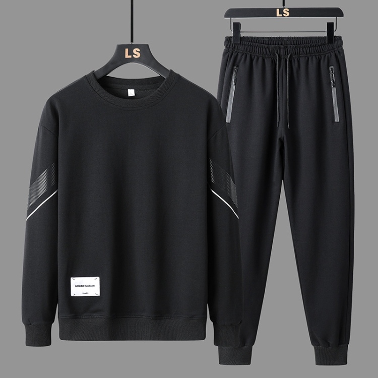 FLQS188 Spring and Autumn Round Collar Pullover Sweatshirt Set Men Casual Sports Clothes, Size: L(Black)