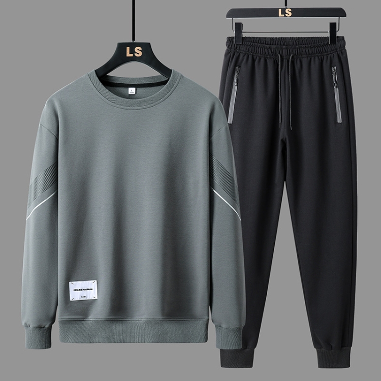 FLQS188 Spring and Autumn Round Collar Pullover Sweatshirt Set Men Casual Sports Clothes, Size: XL(Grey)
