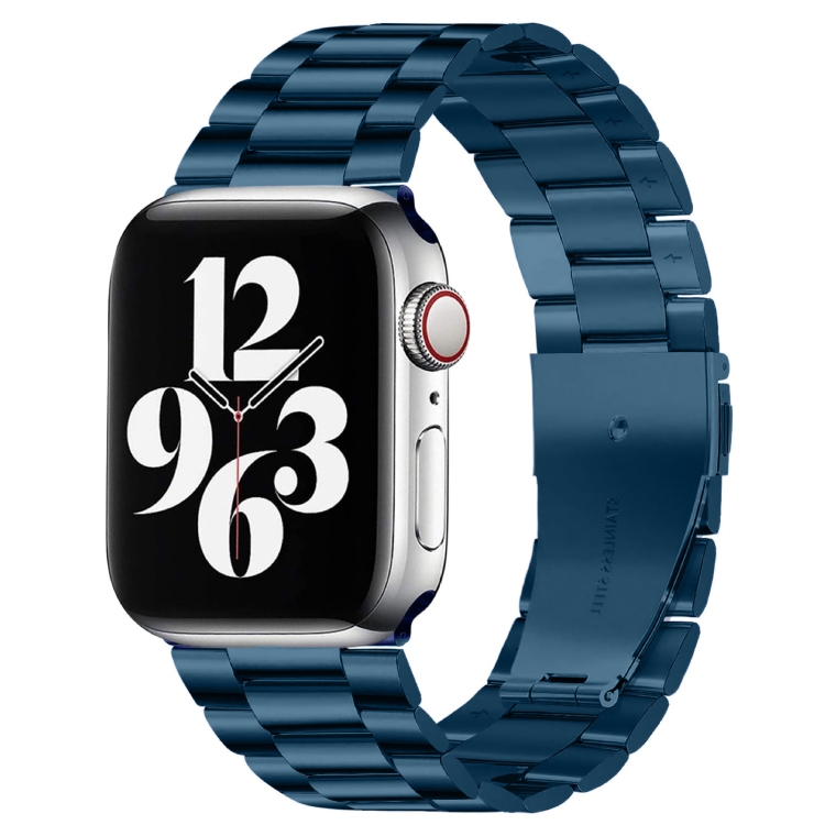 Fold Buckle 3 Beads Stainless Steel Watch Band For Apple Watch Ultra 49mm&Watch Ultra 2 49mm / Series 10 46mm / 9&8&7 45mm / SE 3&SE 2&6&SE&5&4 44mm / 3&2&1 42mm(Blue)