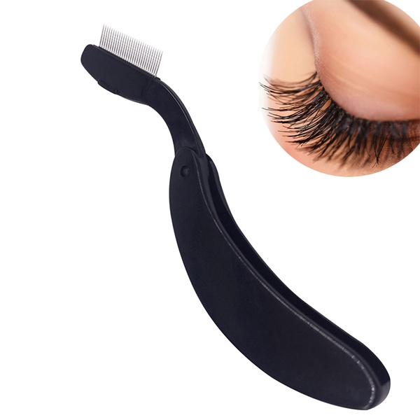 Folding Eyelash Comb Lash Separator Mascara Lift Curl Metal Brush Makeup Tool(Black)
