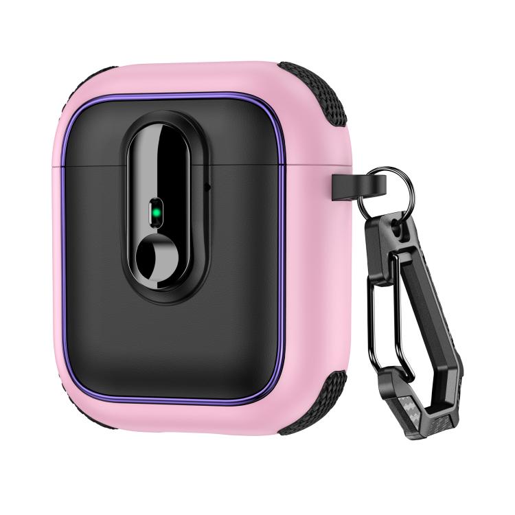 For AirPods 1 / 2 Armor Magnetic Wireless Earphones Case with Security Lock(Black Pink)